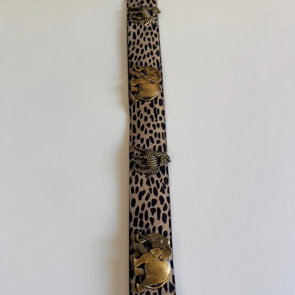 Vintage Made in USA Leopard Calf Hair Belt Brass Elephant Zebra Y2K Safari Small